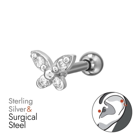 motýľ - Striebro 925 + Chirurgická Oceľ 316 #SC# s zirkóny #49621 | #AN#