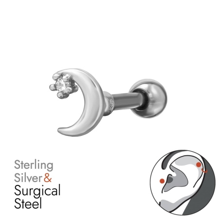 polmesiac - Striebro 925 + Chirurgická Oceľ 316 #SC# s zirkóny #49633 | #AN#