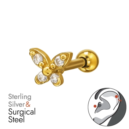 motýľ - Striebro 925 + Chirurgická Oceľ 316 #SC# s zirkóny #49622 | #AN#