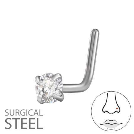 Zahnutý nosný piercing s krištáľom  oceľ šperky | All4silver