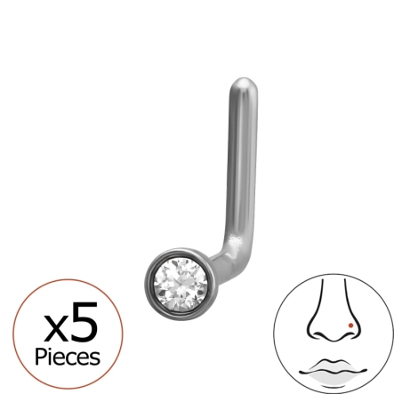 Zahnutý nosný piercing s okrúhlym krištáľom 5x oceľ šperky | All4silver