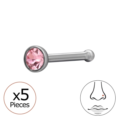 2 mm Okrúhly s krištáľom (5x) Piercing do nosa šperky | All4silver