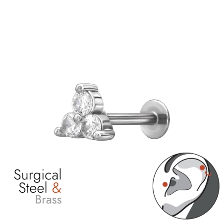 3 Spojené zirkóny Piercing do ucha oceľ šperky | All4silver