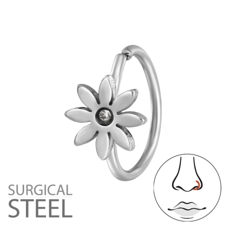 Okrúhly nosný piercing s kvetinou oceľ šperky | All4silver