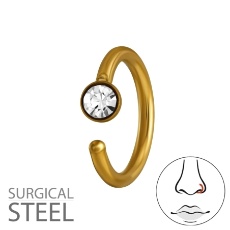 1,2 x 8 mm Pozlátený s krištálom Piercing do nosa šperky | All4silver
