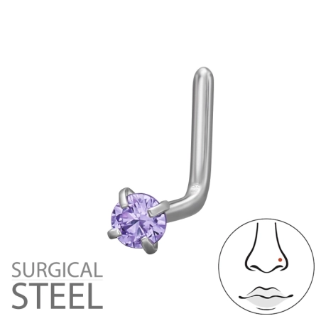 0,8x7x4,5mm (20g) - 2mm okrúhly 4-kolíkový náušník v tvare L - Chirurgická Oceľ 316 #SC# s zirkóny #50554 | #AN#