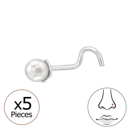 Zahnutý nosný piercing s perličkou 5x Príroda šperky | All4silver
