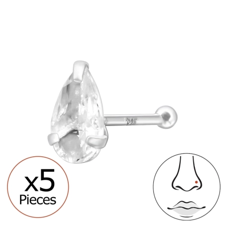 Nosný piercing s krištáľom v tvare slzy 5x Geometrický tvary šperky | All4silver