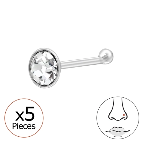 Nosný piercing s 3 mm okrúhlym krištáľom 5x striebro šperky | All4silver