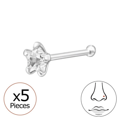 Nosný piercing s krištáľom v tvare hviezdy 5x Hviezdy, mesiac & slnko šperky | All4silver
