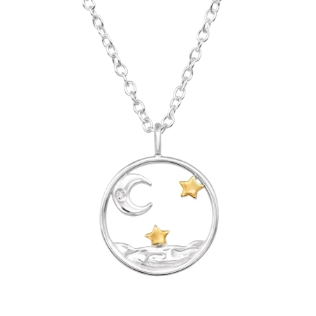 Mesiac a hviezdy nad morom - 925 Mincový Striebro #SC# s zirkóny #50260 | #AN#