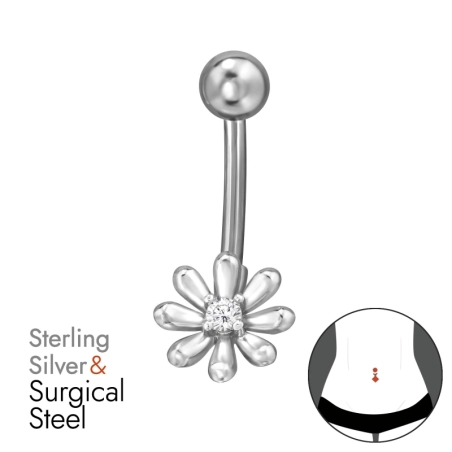 Daisy kvetina - Striebro 925 + Chirurgická Oceľ 316 #SC# s zirkóny #50087 | #AN#