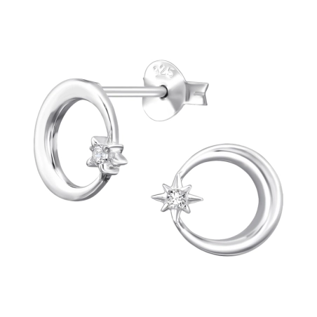 Otvorený kruh s osemcípou hviezdou - 925 Mincový Striebro #SC# s zirkóny #50017 | #AN#