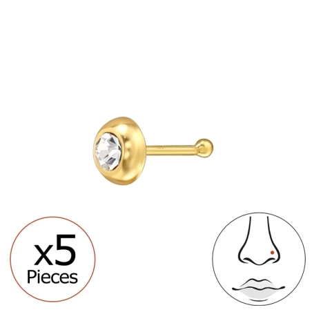 Nosný piercing pozlátený okrúhly s krištáľom 5x 24k Pozlátené strieborné šperky šperky | All4silver