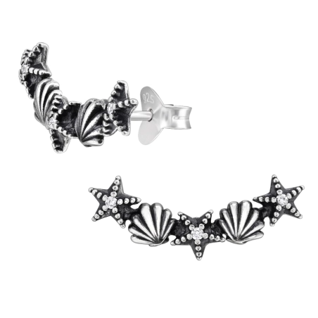 Mušle a hviezdice - 925 Mincový Striebro #SC# s zirkóny #46930 | #AN#