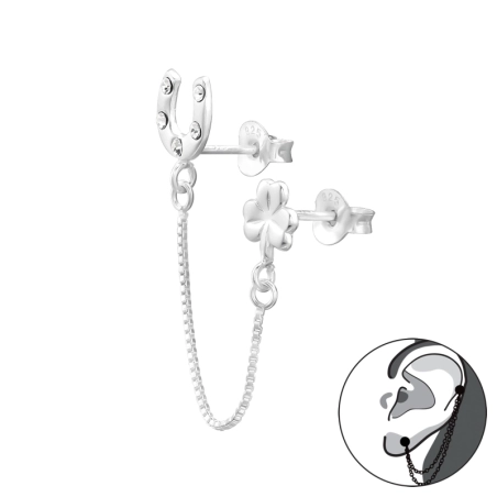 Ďatelina a podkova - 925 Mincový Striebro #SC# s krištáľ #44278 | #AN#