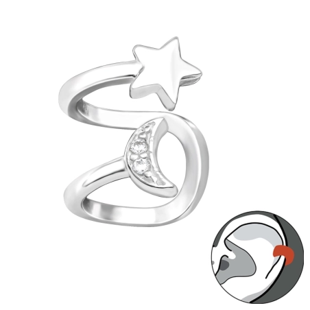 Mesiac a Star - 925 Mincový Striebro #SC# s zirkóny #42259 | #AN#