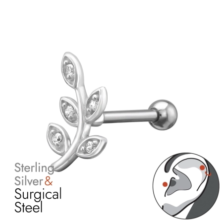 11mm list - 1,2x8mm činka (16g) - Striebro 925 + Chirurgická Oceľ 316 #SC# s zirkóny #50452 | #AN#