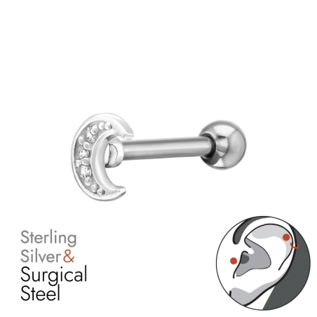 5mm mesiac - činka 1,2x8mm (16g) - Striebro 925 + Chirurgická Oceľ 316 #SC# s zirkóny #50450 | #AN#