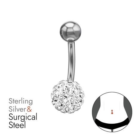 8mm železo 1,6x10mm (14g) - Striebro 925 + Chirurgická Oceľ 316 #SC# s krištáľ #50445 | #AN#