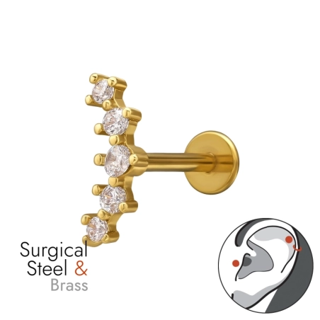 Pozlátený piercing do ucha so zirkónmi Tunely a Helix piercingy do uší šperky | All4silver