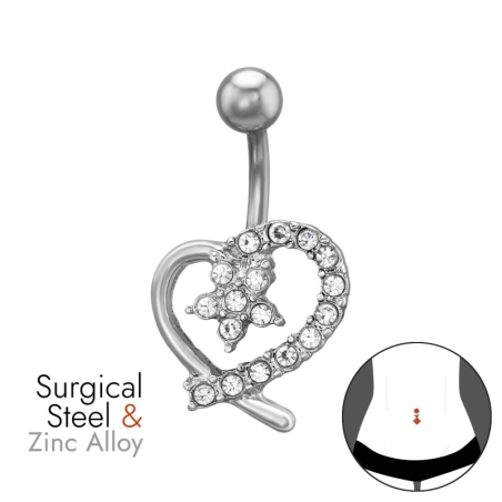 Srdce s hviezdou 1,6x10mm (14g) zakrivená činka zo zinku a nehrdzavejúcej ocele - Chirurgická Oceľ 316 + Zinok #SC# s zirkóny #5