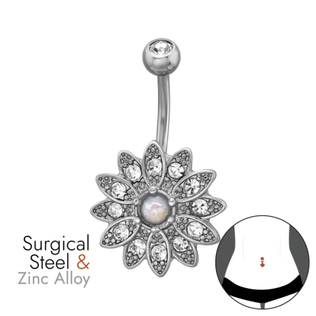 Piercing do pupku so zirkónmi v tvare kvetiny Príroda šperky | All4silver