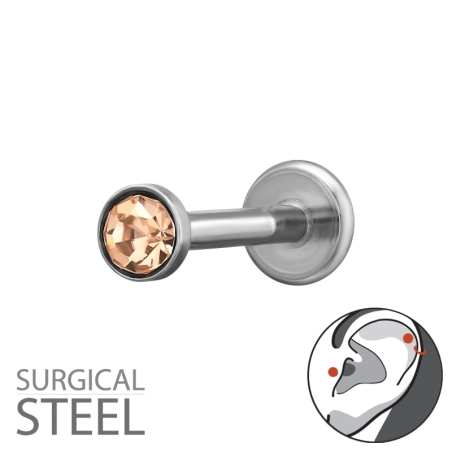 Piercing do horného ucha s 3 mm kryštálom, tvarom helixu a rozmerom 1,2 x 6 mm (16 g) - Chirurgická Oceľ 316 #SC# s krištáľ #505