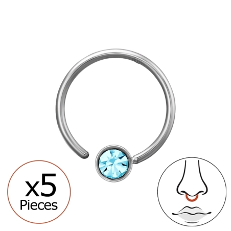 Nosový piercing okrúhly s krištáľom 5x oceľ šperky | All4silver