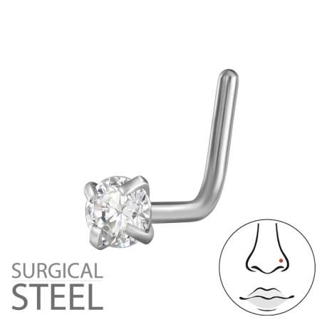 Zahnutý nosný piercing s krištáľom  oceľ šperky | All4silver