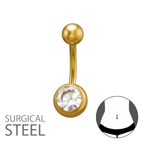 Pozlátený okrúhly piercing do pupka so zirkónom Piercing do pupka šperky | All4silver