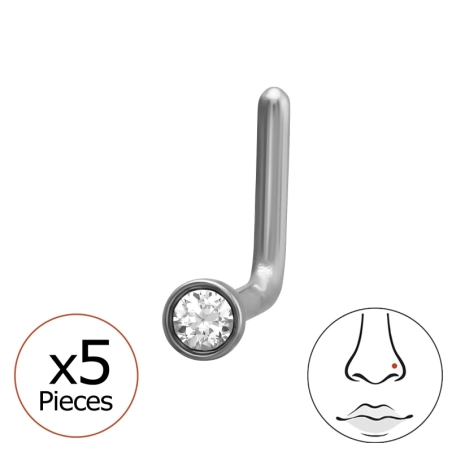Zahnutý nosný piercing s okrúhlym krištáľom 5x oceľ šperky | All4silver