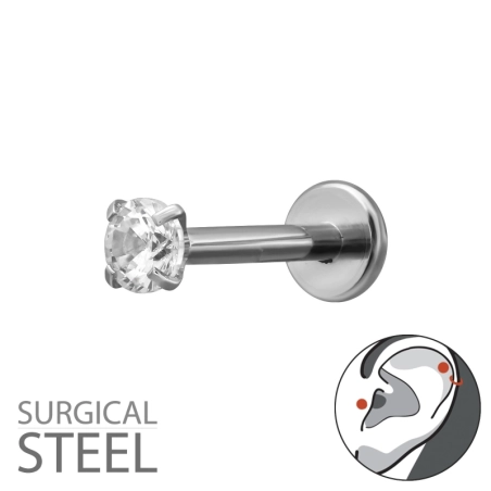 Tragus s 3 mm okrúhlym krištáľom oceľ šperky | All4silver