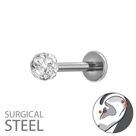 Tragus s 3 mm krištáľovou guličkou oceľ šperky | All4silver