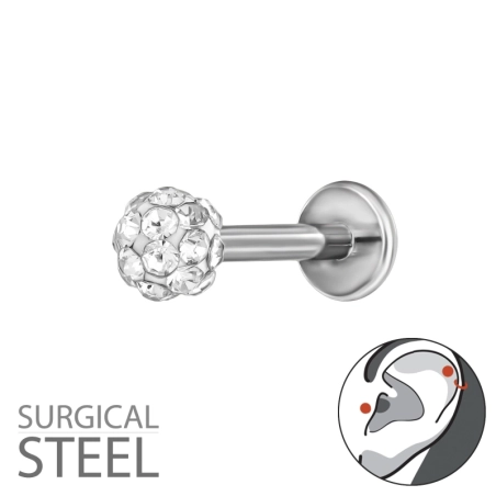 Tragus s 3,5 mm krištáľovou guličkou oceľ šperky | All4silver