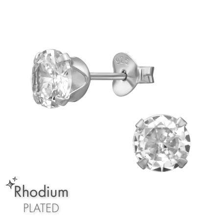 6 mm Okrúhle ródiované so zirkónom Puzetové náušnice so zirkónom šperky | All4silver