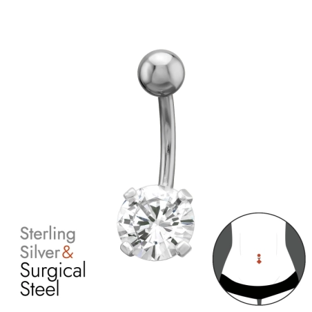 5mm hladká guľôčka 8mm cz 1,6x10mm (14g) - Striebro 925 + Chirurgická Oceľ 316 #SC# s zirkóny #50444 | #AN#