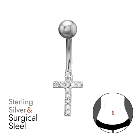 Piercing do pupku Kríž so zirkónmi Náboženstvo šperky | All4silver