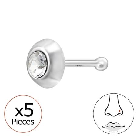 Nosný piercing s okrúhlym krištáľom 5x striebro šperky | All4silver