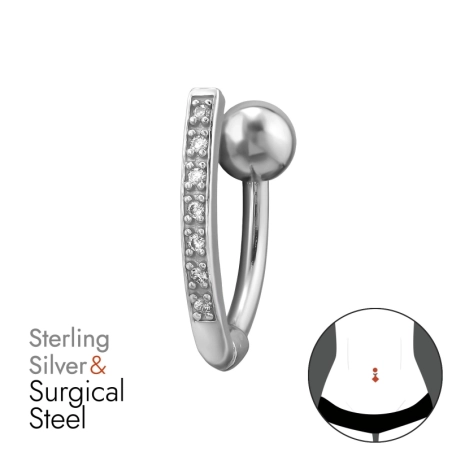 Zahnutý piercing do pupku so zirkónmi striebro šperky | All4silver