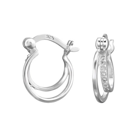 Dvojitý kruh so zirkónmi Okrúhle náušnice šperky | All4silver