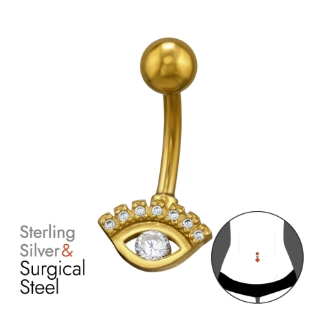 Pozlátený piercing do pupku s Okom zla a zirkónmi Náboženstvo šperky | All4silver
