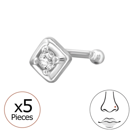 Nosný piercing štvorec so zirkónom 5x Geometrický tvary šperky | All4silver