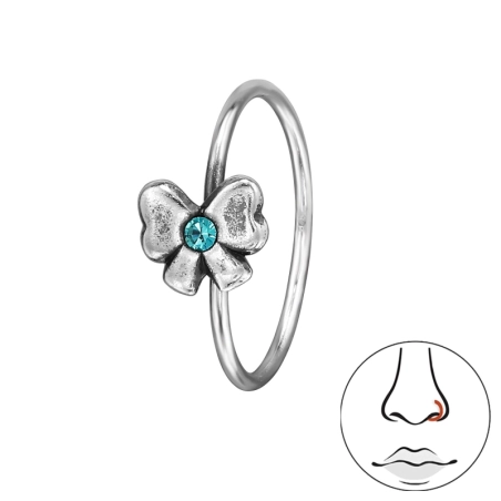 Oxidovaný krúžok do nosa s mašličkou a krištáľom Oxidované strieborné šperky šperky | All4silver