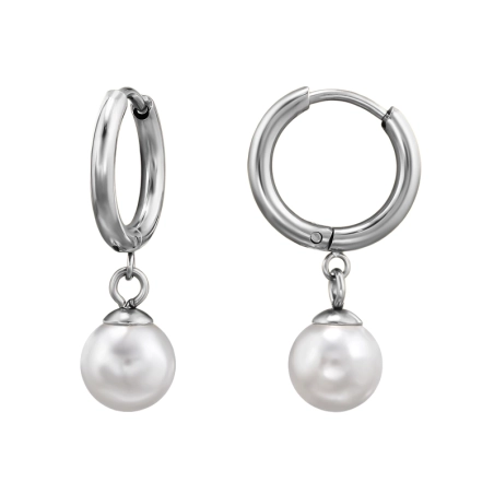 10 mm Krúžky s visiacou perlou Ocelové okrúhle náušnice šperky | All4silver