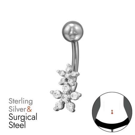 Kvetina - Striebro 925 + Chirurgická Oceľ 316 #SC# s zirkóny #49665 | #AN#