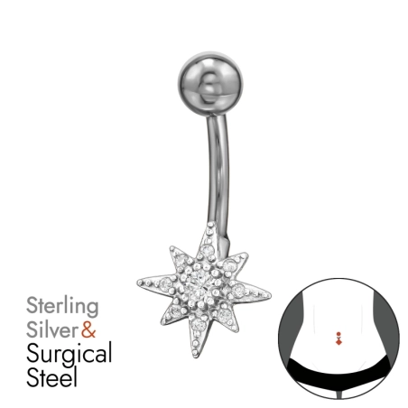 Starburst - Striebro 925 + Chirurgická Oceľ 316 #SC# s zirkóny #49653 | #AN#