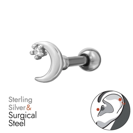 polmesiac - Striebro 925 + Chirurgická Oceľ 316 #SC# s zirkóny #49633 | #AN#