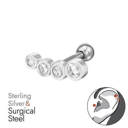 Zakrivený - Striebro 925 + Chirurgická Oceľ 316 #SC# s zirkóny #49619 | #AN#