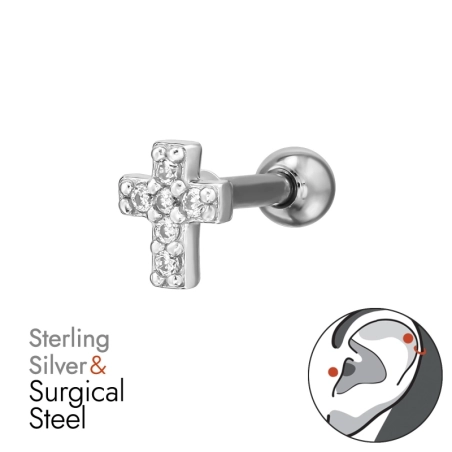 kríž - Striebro 925 + Chirurgická Oceľ 316 #SC# s zirkóny #49625 | #AN#